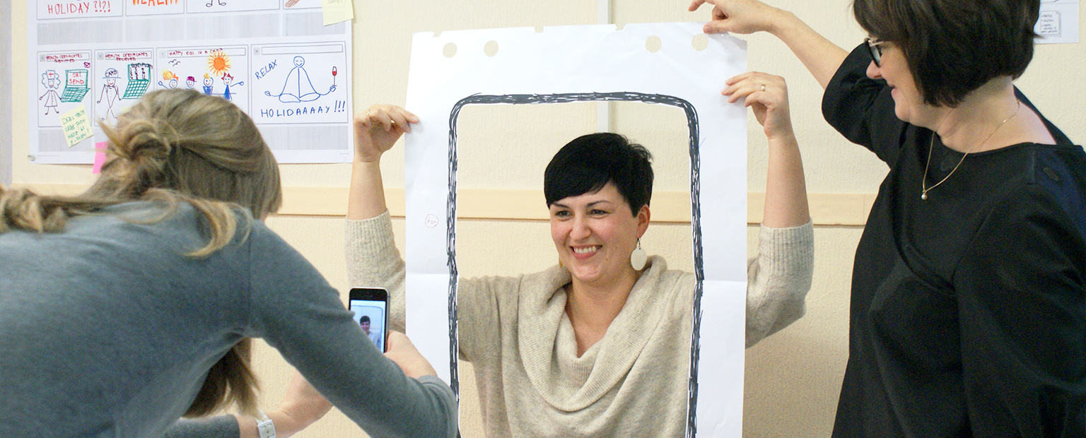 Staff from the Latvia Public Service experimenting with role play and digital prototyping techniques.
